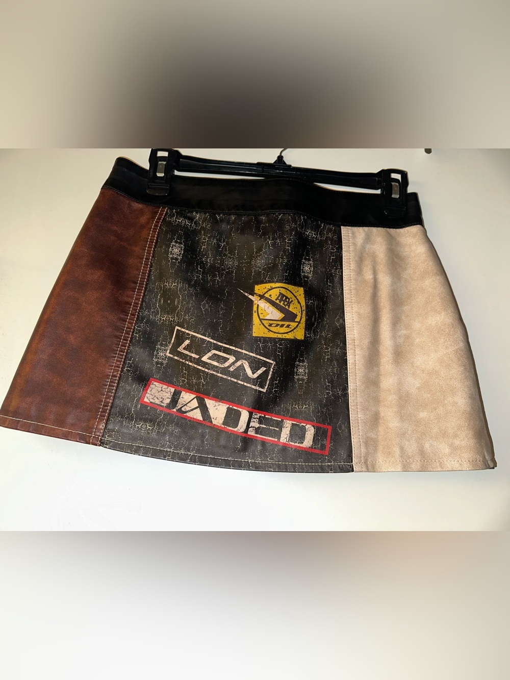 Jaded London Brown Black Patchwork Mini Skirt with Patches - Picture 3 of 5